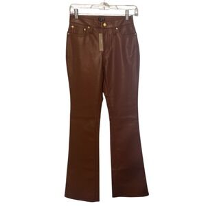 J.Crew Brown Faux Leather Flare Pants Size 24 High Rise NWT‎